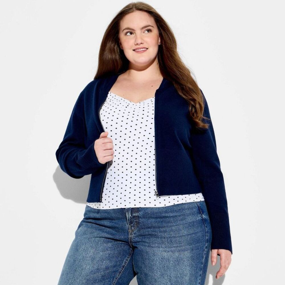 Women's Zip-Up Cardigan Sweater - Wild Fable Navy Blue XXL
